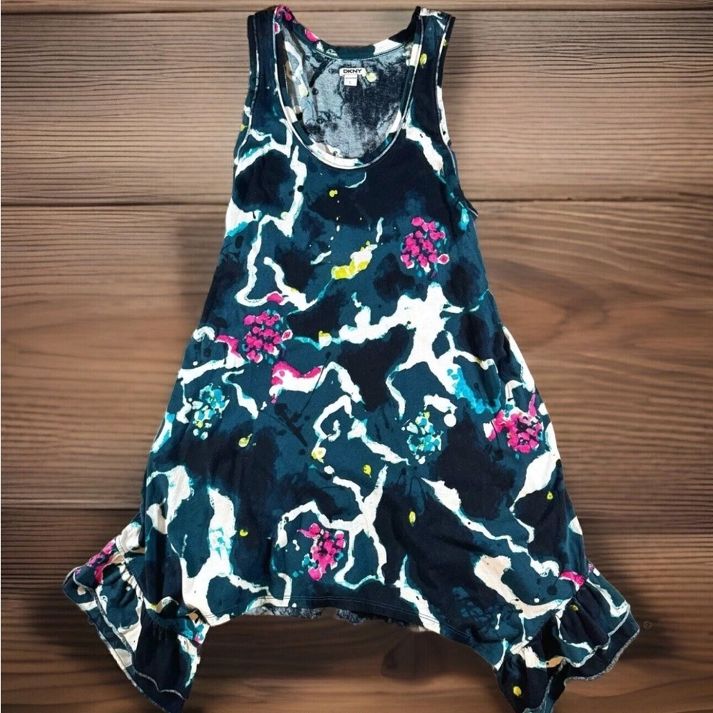 DKNY Sleep Shirt Women Large Floral   Abstract Spotted Tank Cover Up 100% Cotton